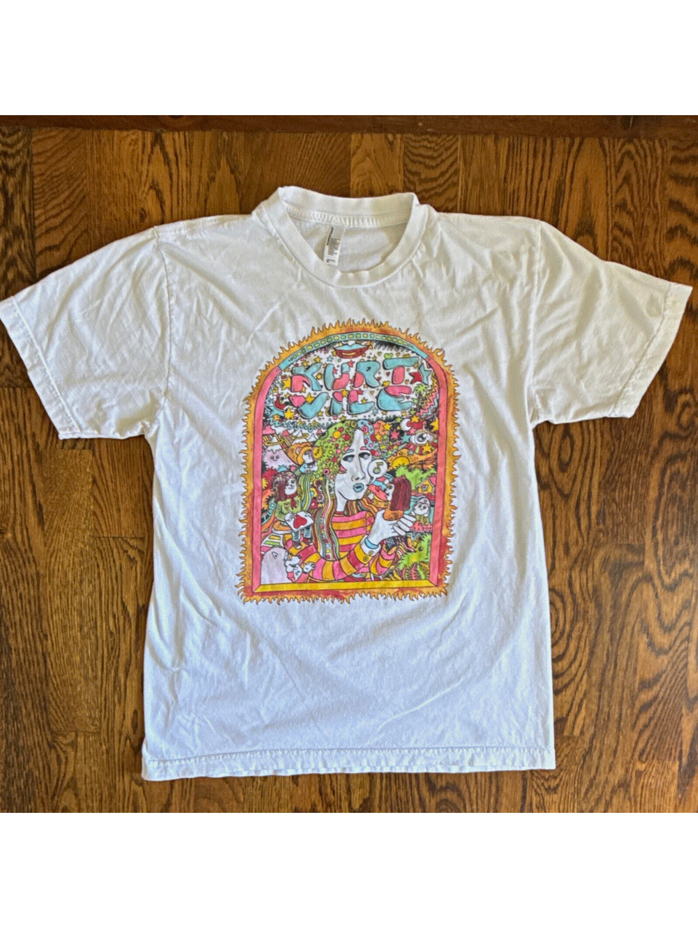 American Apparel M White "Kurt Vile" Concert T B. Montero Graphic Print